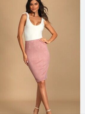 Lulu's Blush Faux Suede Pencil Skirt